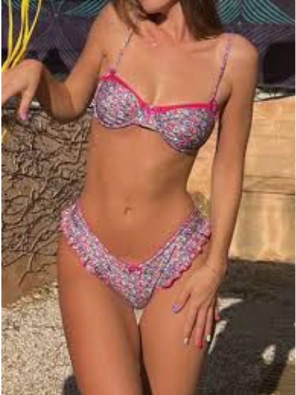 Strawberry Milk Mod Saint Tropez Bikini Set Top XL Bottoms L NWT Floral Pink